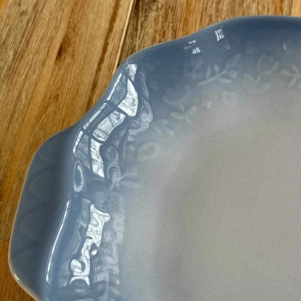 Ombré Blue Ceramic Serving Dish Floral Design